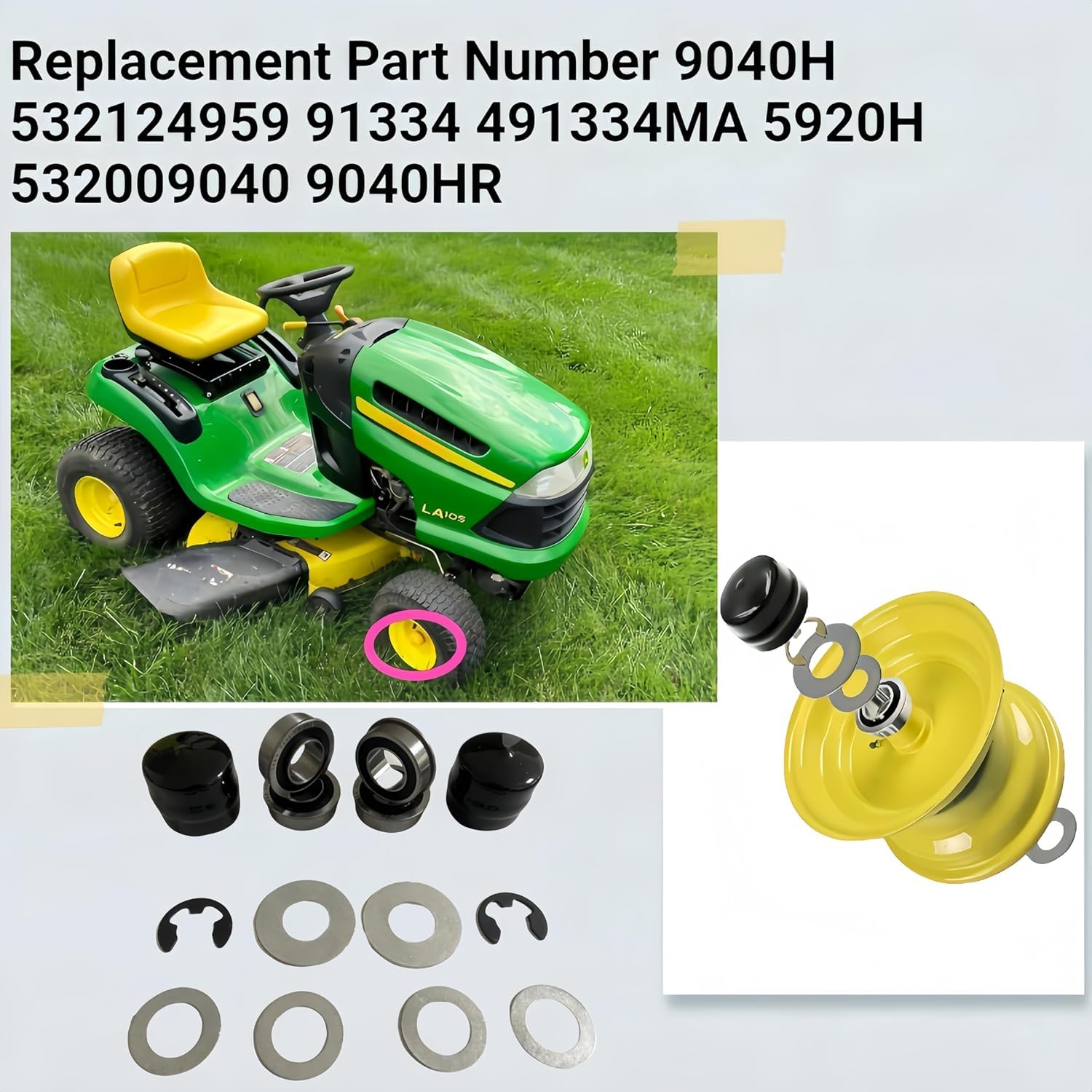 DEEG 4PCS Lawn Mower Front Wheel Bushing to Bearing Conversion Kit Replaces Craftsman,Husqvarna,Murray,Sears,AYP,Poulan,Toro 9040H,532009040 532124959 OEM Upgrade Riding Lawn Mower Front Wheel Parts